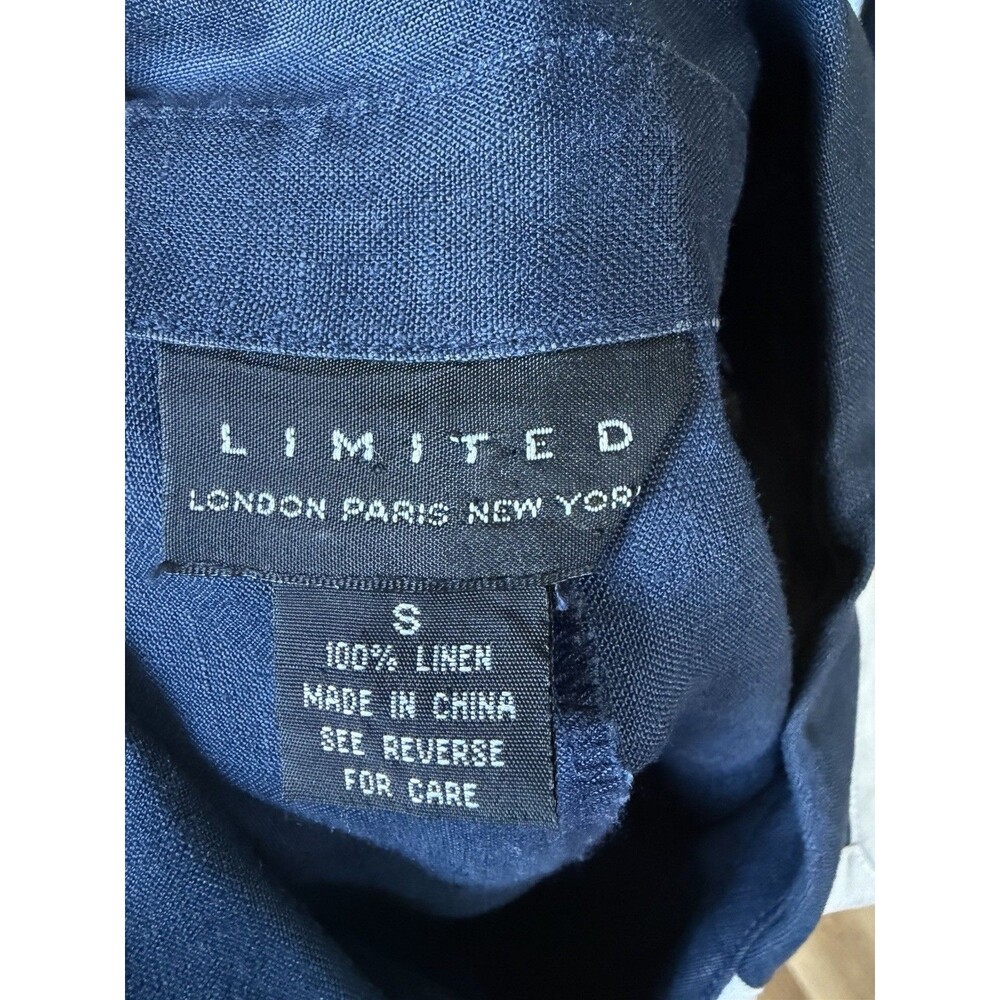 Limited 100% Linen Sleeveless Shirt Dress Navy Blue Small Collared Midi Button - Picture 8 of 8